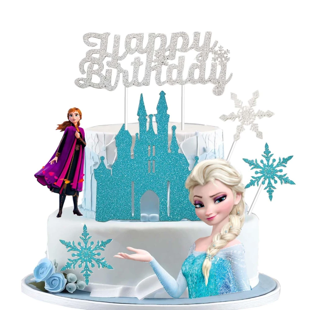 Disney Elsa Princess Veil Dress Anna Snow White Sophia Aurora Seventh Princess Cake Decoration Girls Birthday Party Decoration A