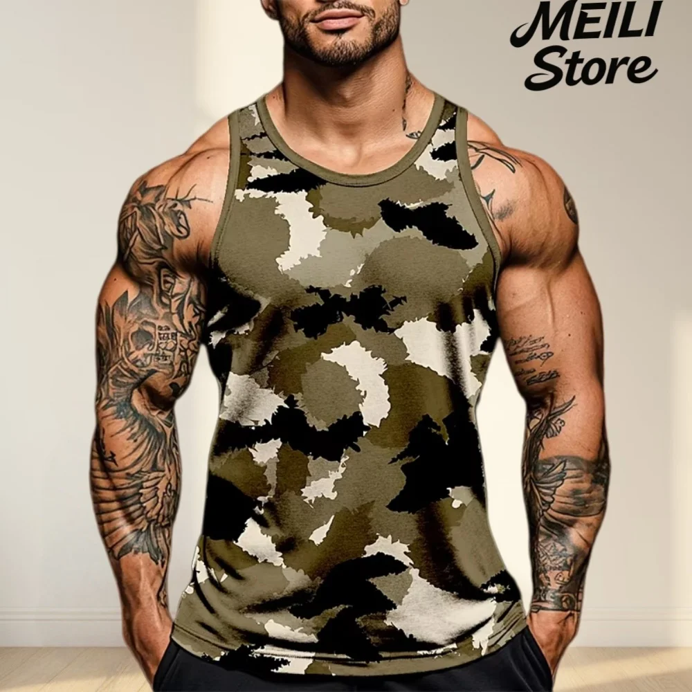 Camouflage Graphic Men's Sleeveless T-Shirt 3D Print Summer New Sport Fitness Vest Outdoor Casual Man Gym Clothing Quick Drying