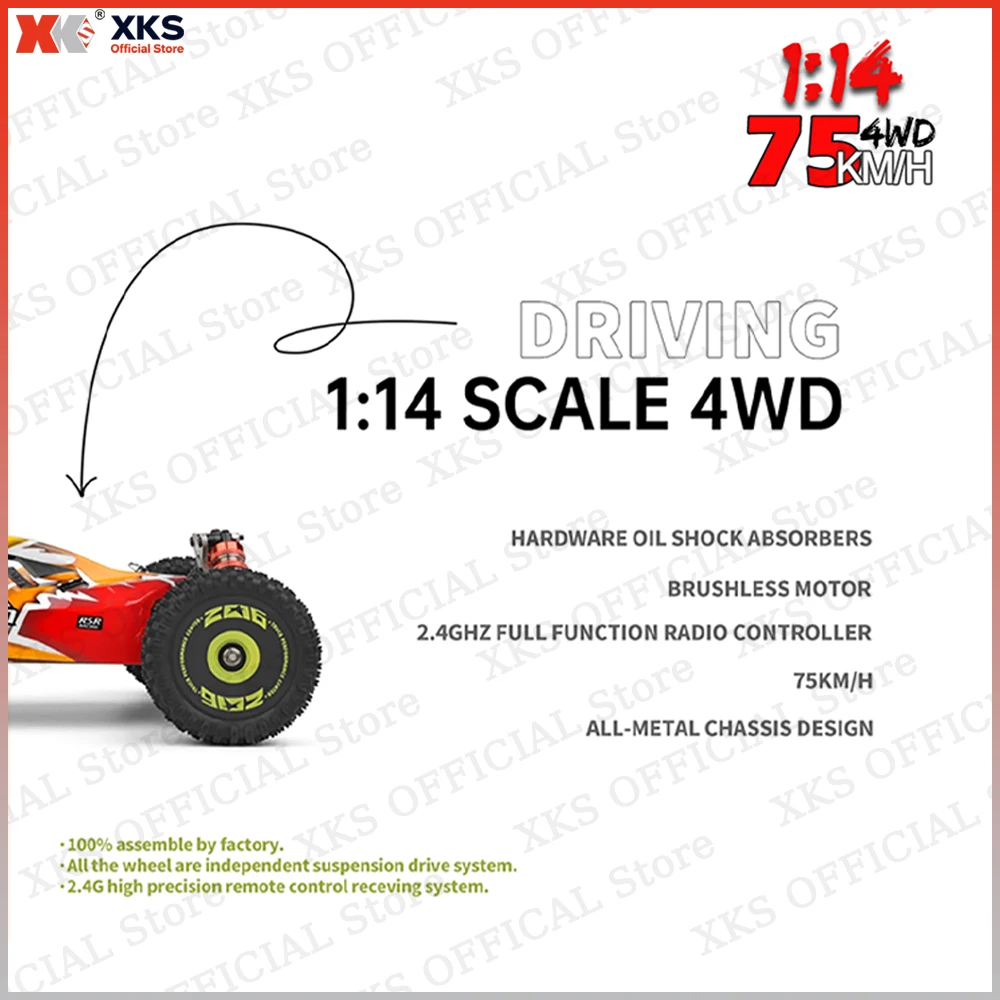 WLtoys XKS 144010 RC Car 1/14 75Km/H High Speed 4WD Drive Off-Road Brushless Motor Metal 2.4G Transmitter RC Car 144001 Upgraded