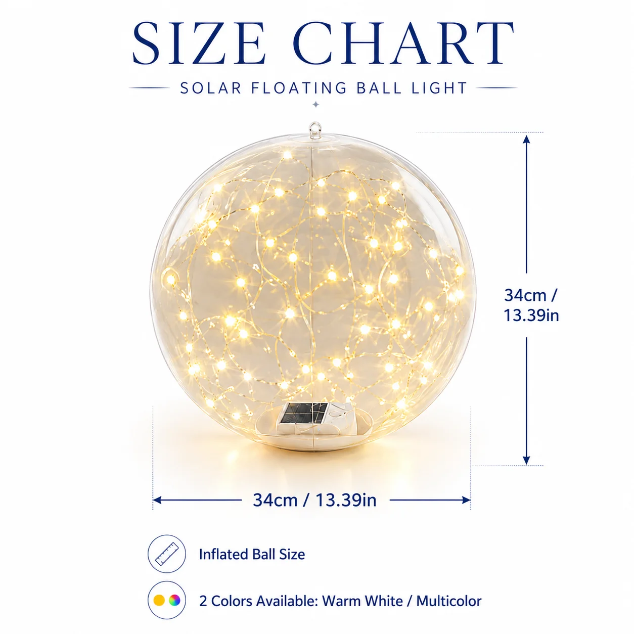 Solar Floating Ball Light 34cm LED Glow Sphere Lamp Warm White Multicolor for Swimming Pool Garden Pond Patio Party Decor