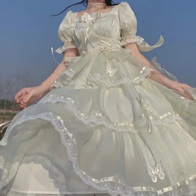 Full Stock Miss Flora Lolita Lolita Dress Op Flower Wedding Gorgeous Square Neck Bubble Sleeve Three Section Style Petticoat