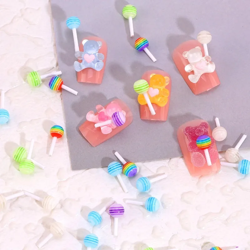 20Pcs Nail Art Candy Decoration Kawaii Mini Mix Color Lollipop Charms Biżuteria Handmade DIY Żywica Arylic Decoration Charm Gen