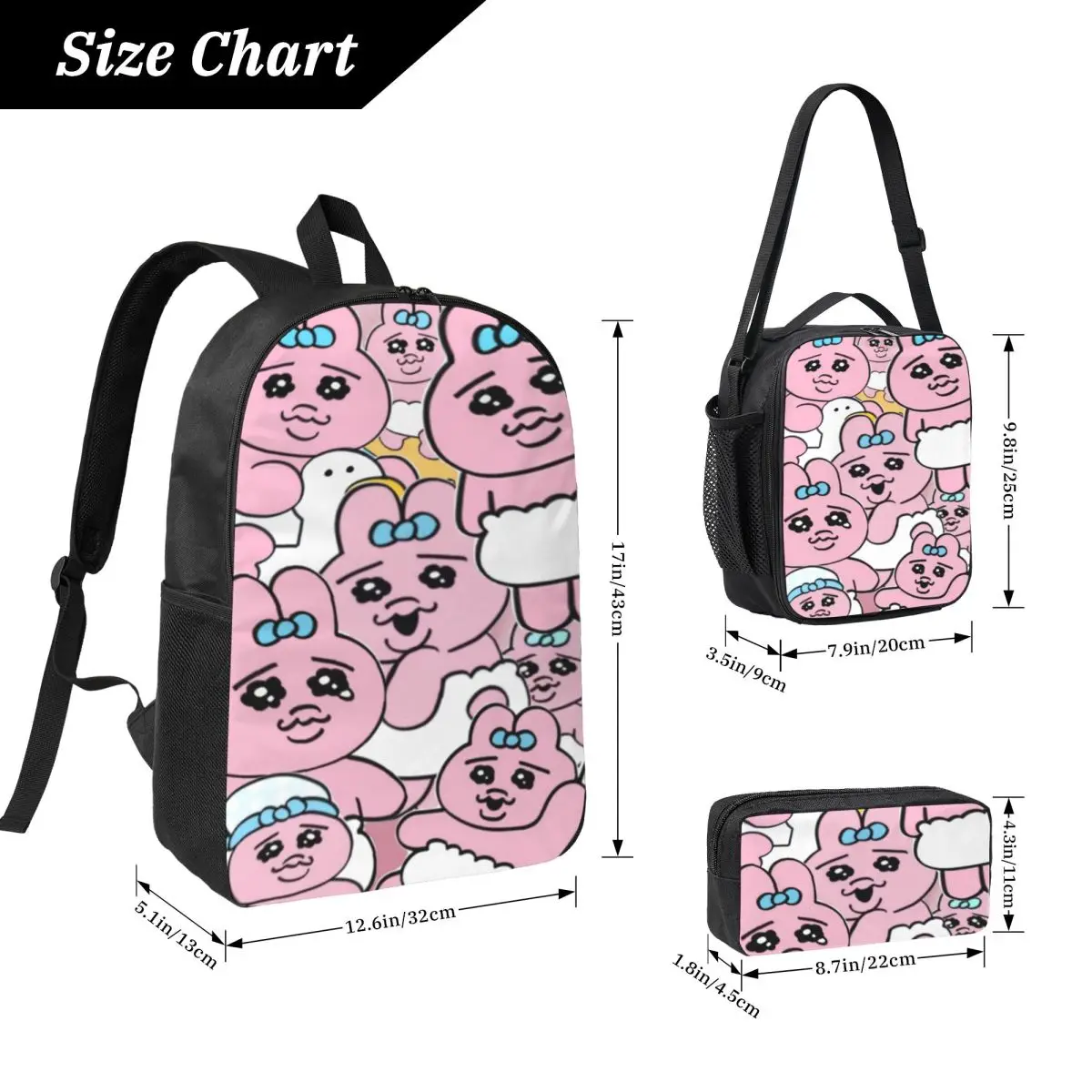 3 pezzi Opanchus Cute Usagis Bunny borse da scuola Set per bambini Scatole per matite Set di zaini con scatola per il pranzo Zaino per studenti delle scuole