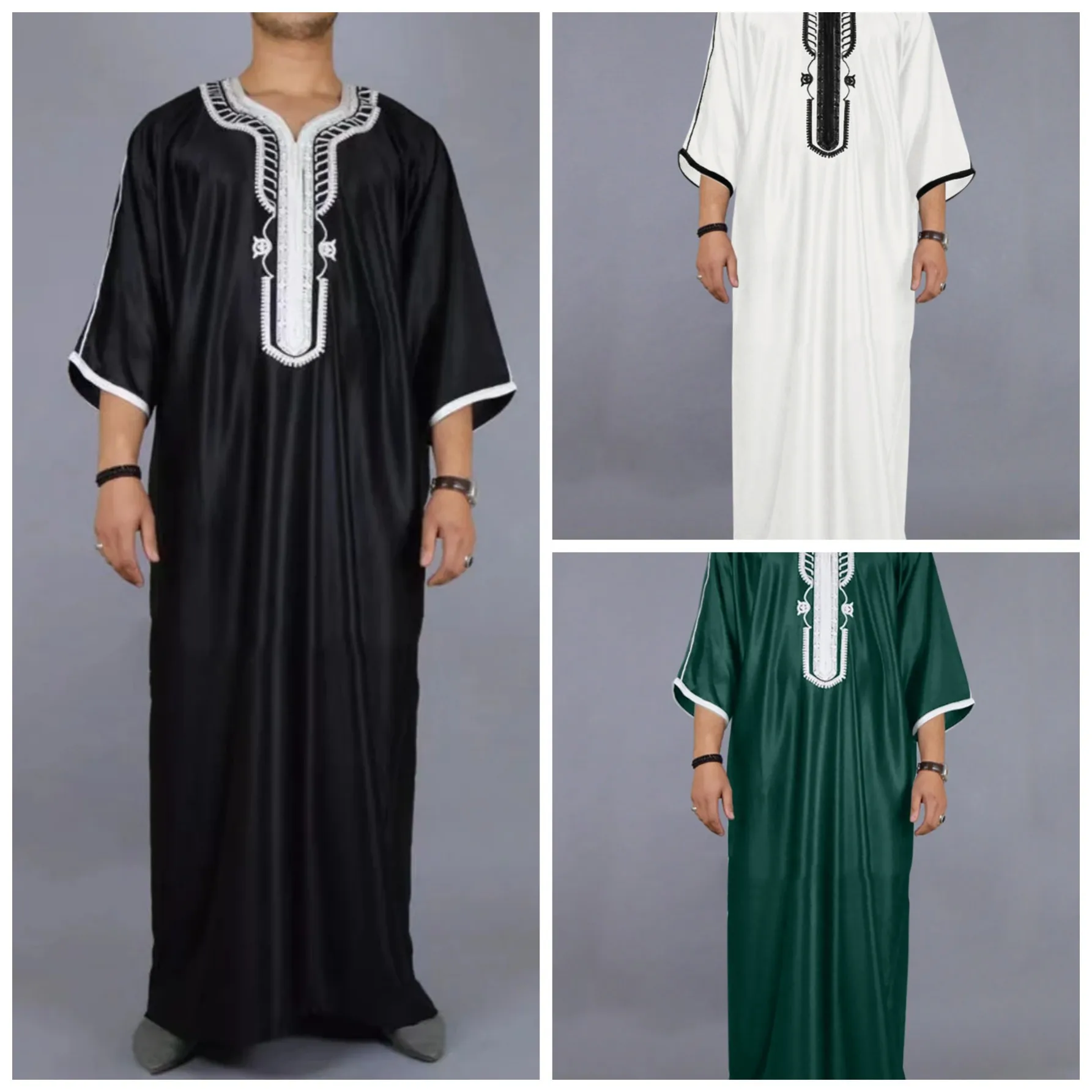 New in 2025! Men's Black Muslim Embroidered Robe, Casual Long Shirt Style, a Must-have for Youth