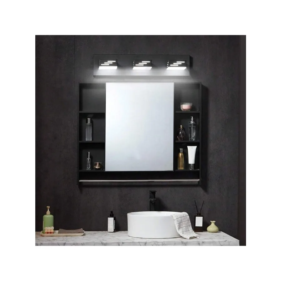 

3-Light LED Modern Vanity Light Fixtures, 19.69-Inch, Black Finish Bathroom Wall Lighting Fixture Over Mirror, With IP44 Waterp