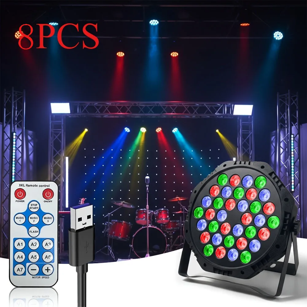 1-8PCS RGB 7-Color Stage Strobe DJ Lights 36 LED Lamp DMX Light Par Lamp Remote Control Light Effect for Birthday Party Wedding