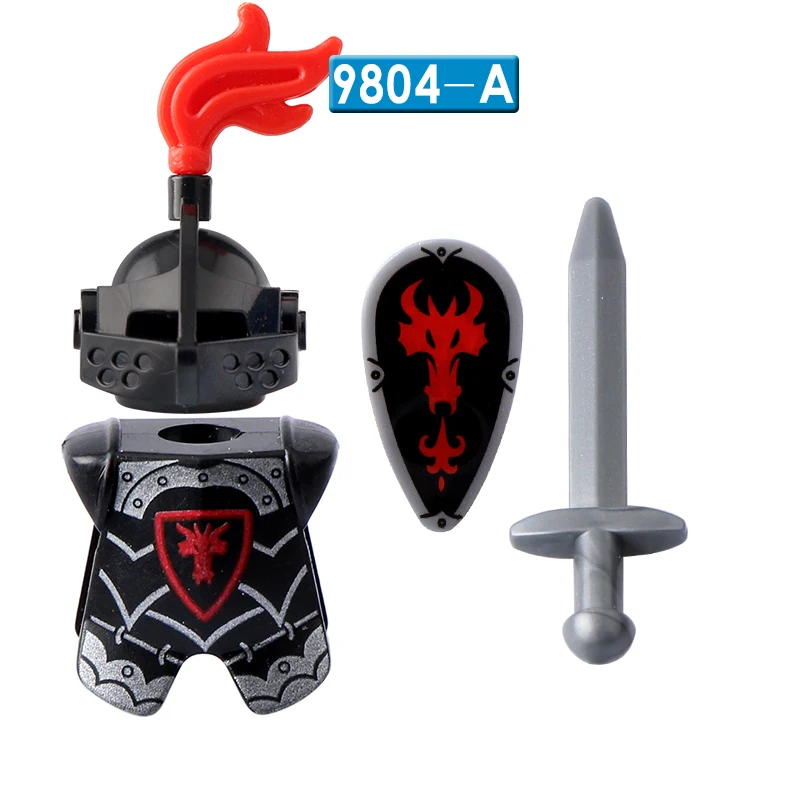 Medieval Knight Red Dragon Knight Accessories Shield Spear Armor Building Block bricks Mini Action Figure Chilldren Toy AX9804