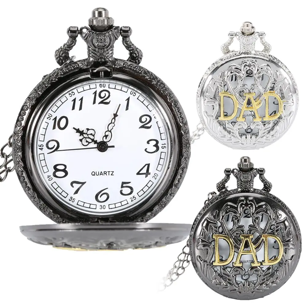 Man Watch Vintage Hollow DAD Design Pocket Watch Pendant Necklace Men Happy Father\'s Day Chain Clock Gifts Watch On Chain