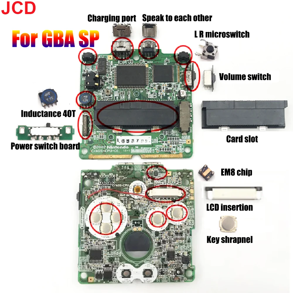 

JCD For GBA SP Game Console Motherboard Micro Power Volume Switch D-Pad Button Speaker LCD Screen FPC Connector Card Slot Socket