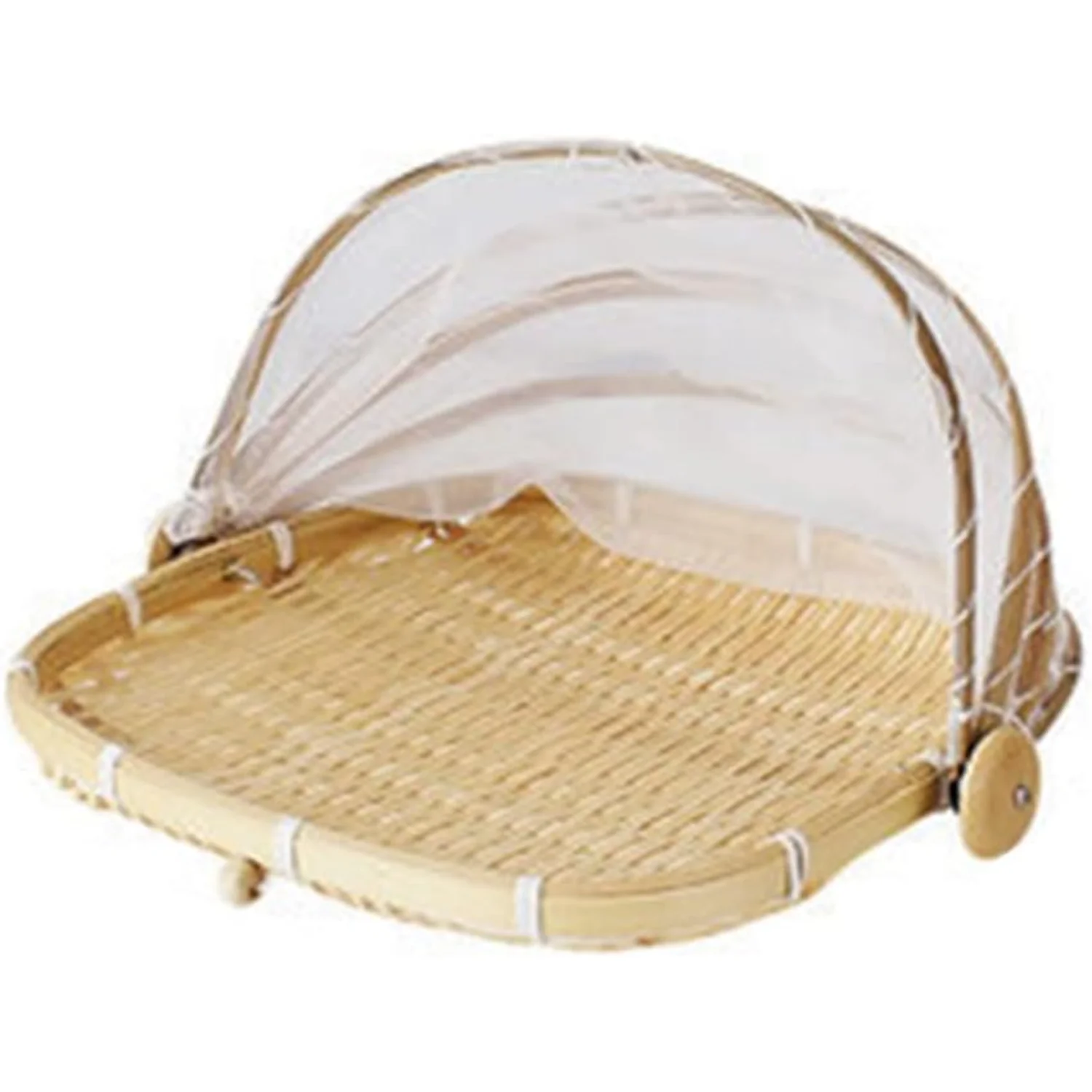 Hand-Woven Food Serving Tent Basket Tray Fruit Vegetable Bread  Basket Outdoor Picnic Mesh Net Cover,Small