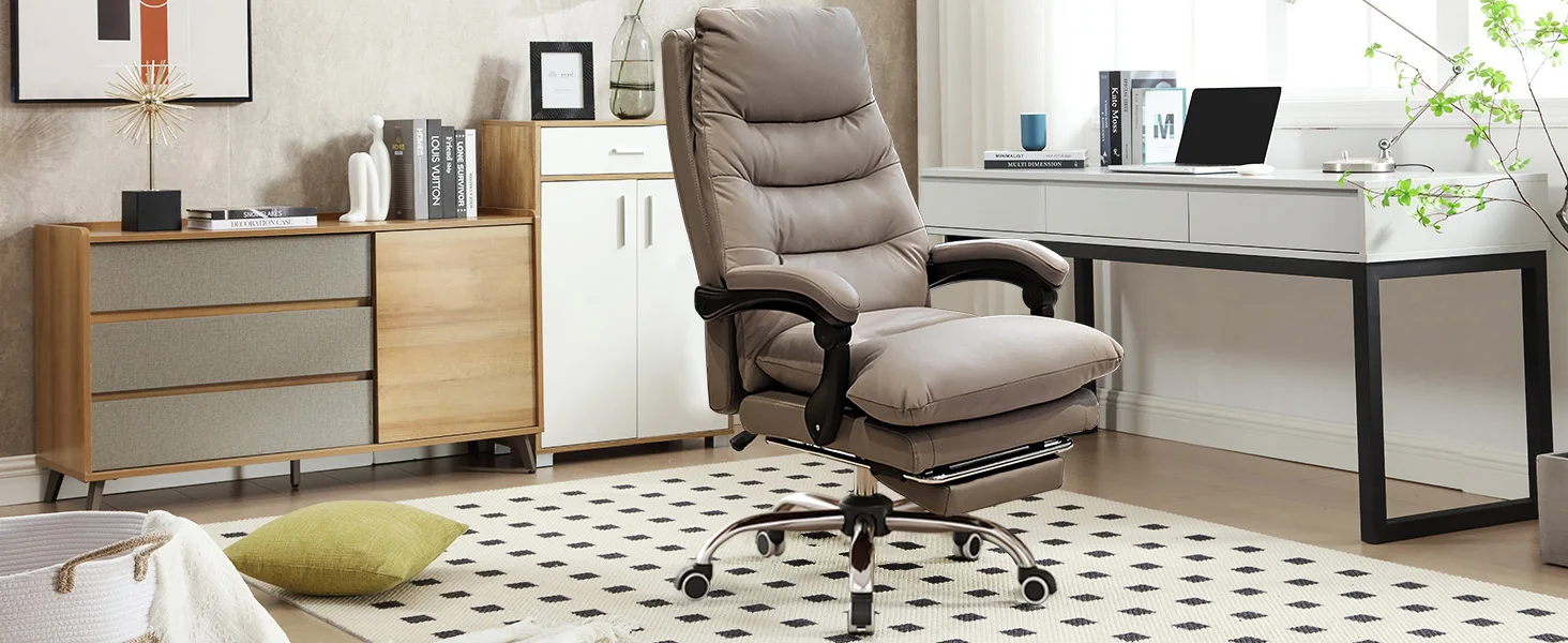 Ergonomischer Bürostuhl mit Verstellbarer Lendenwirbelstütze und Fußstütze - Schwenk- und Neigefunktion für Heim- und Geschäftsnutzung – Detail 4