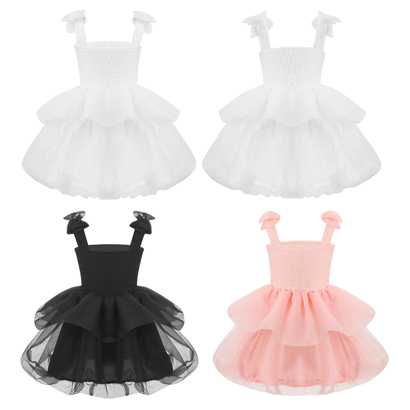 Toddler Baby Girls Summer Princess Dress Sleeveless Bow Knot Tiered Smocked Flounced Tulle Dresses for Birthday Party Wedding