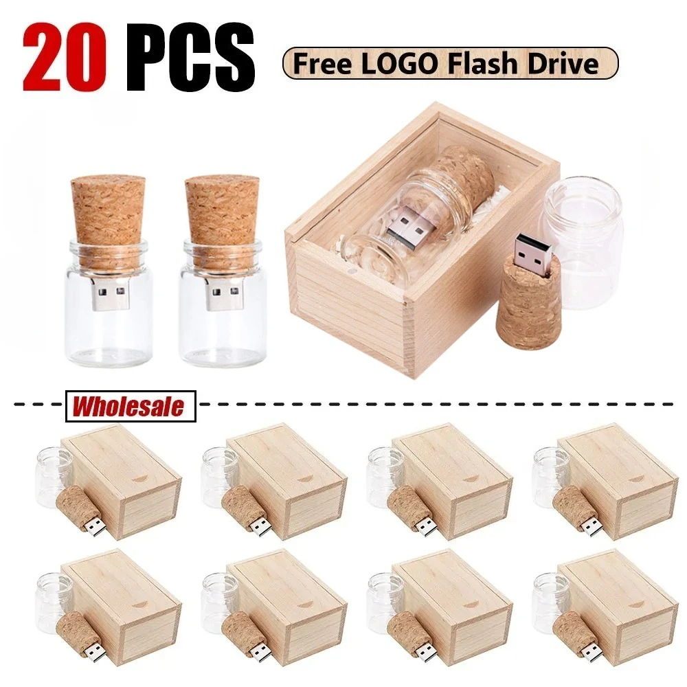 

20pcs/lot USB 2.0 Glass Drift Bottle with Cork Flash Drive Stick Pendrive 4GB 8GB 16GB 32GB 64GB 128GB Pen drive Wedding Gift