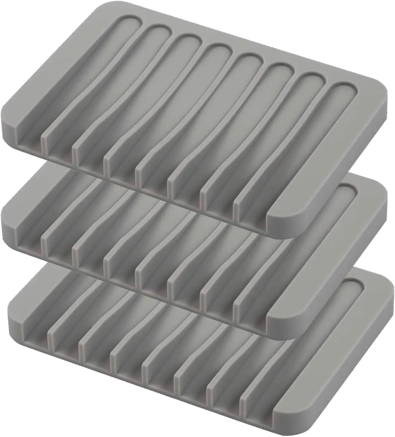 

3-Pack Silicone Soap Dish, Self-Draining Waterfall Design, Keeps Soap Dry & Clean, Extends Soap Life, Gray