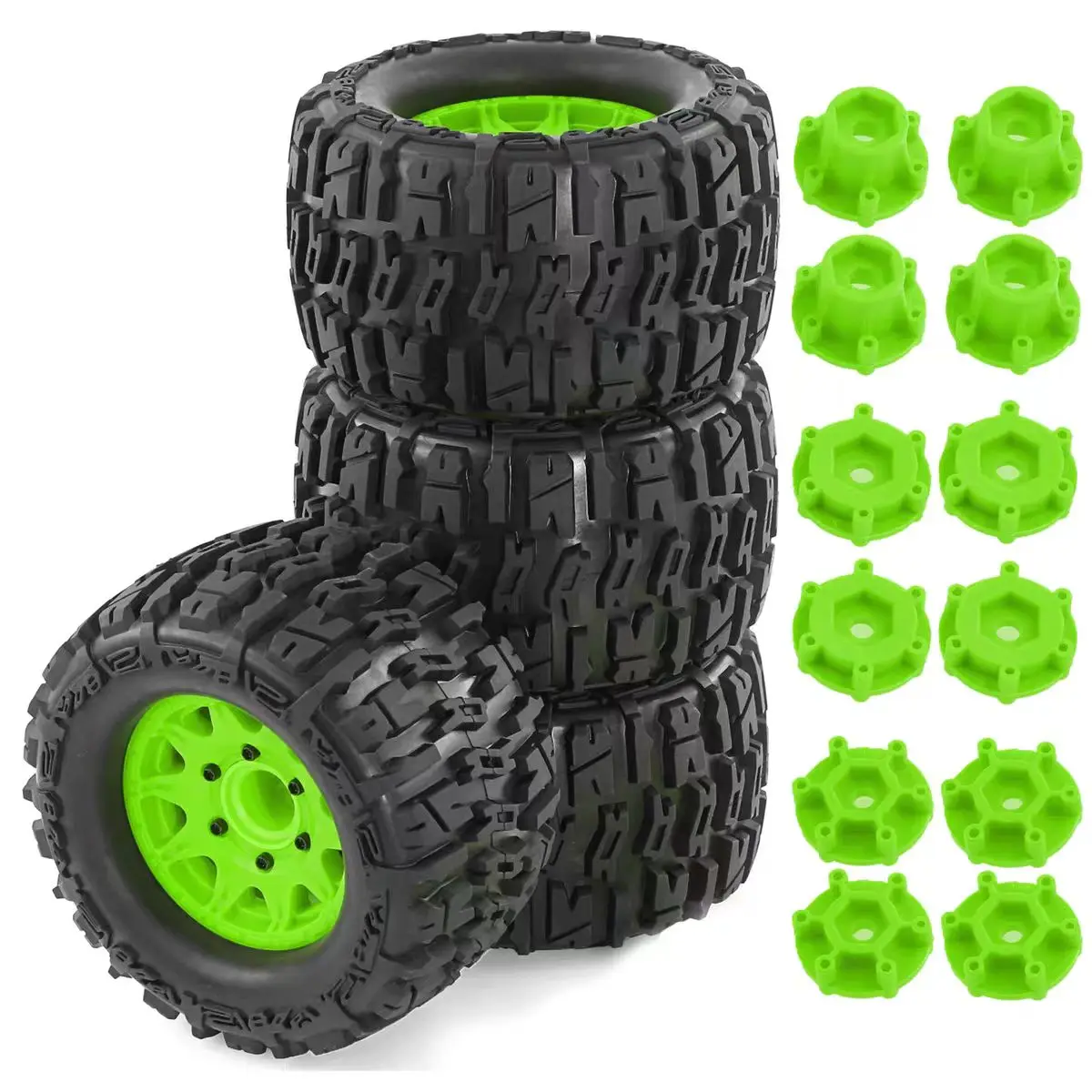 

【4-Piece Set of Large Tires】125Mm Giant Tires 12/14mm Hex Double Interface Suitable for Traxxas Rustler/Arrma Granite/Axial/Redcat and Other 1/10 Remote Control Cars