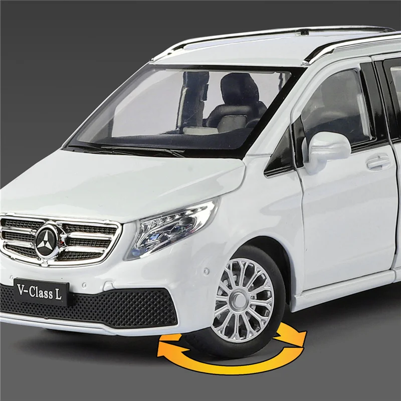 โมเดลรถ MPV อัลลอยด์ V260 ขนาด 1:24 ของเล่นรถโลหะหล่อขึ้นรูป รถธุรกิจ จำลองเสียงและแสงได้ ของสะสมสำหรับเด็ก ของขวัญ