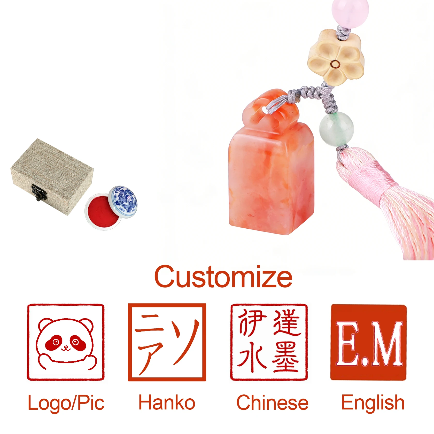

Customize Stamp for Calligraphy Stone Seal Stamp With Gift Box Red Inkpad English Chinese Korean Hanko Stamp Personalized Gifts