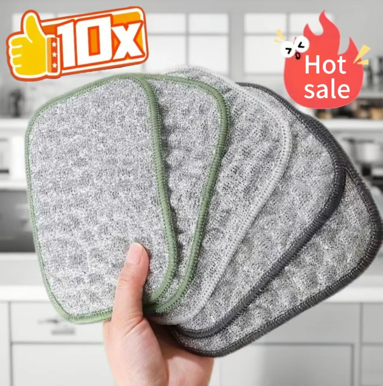 الجيل الجديد من قماش تنظيف المطبخ على الوجهين من خيط القطن والحرير الفضي قماش تنظيف وسادة تنظيف الأطباق #1