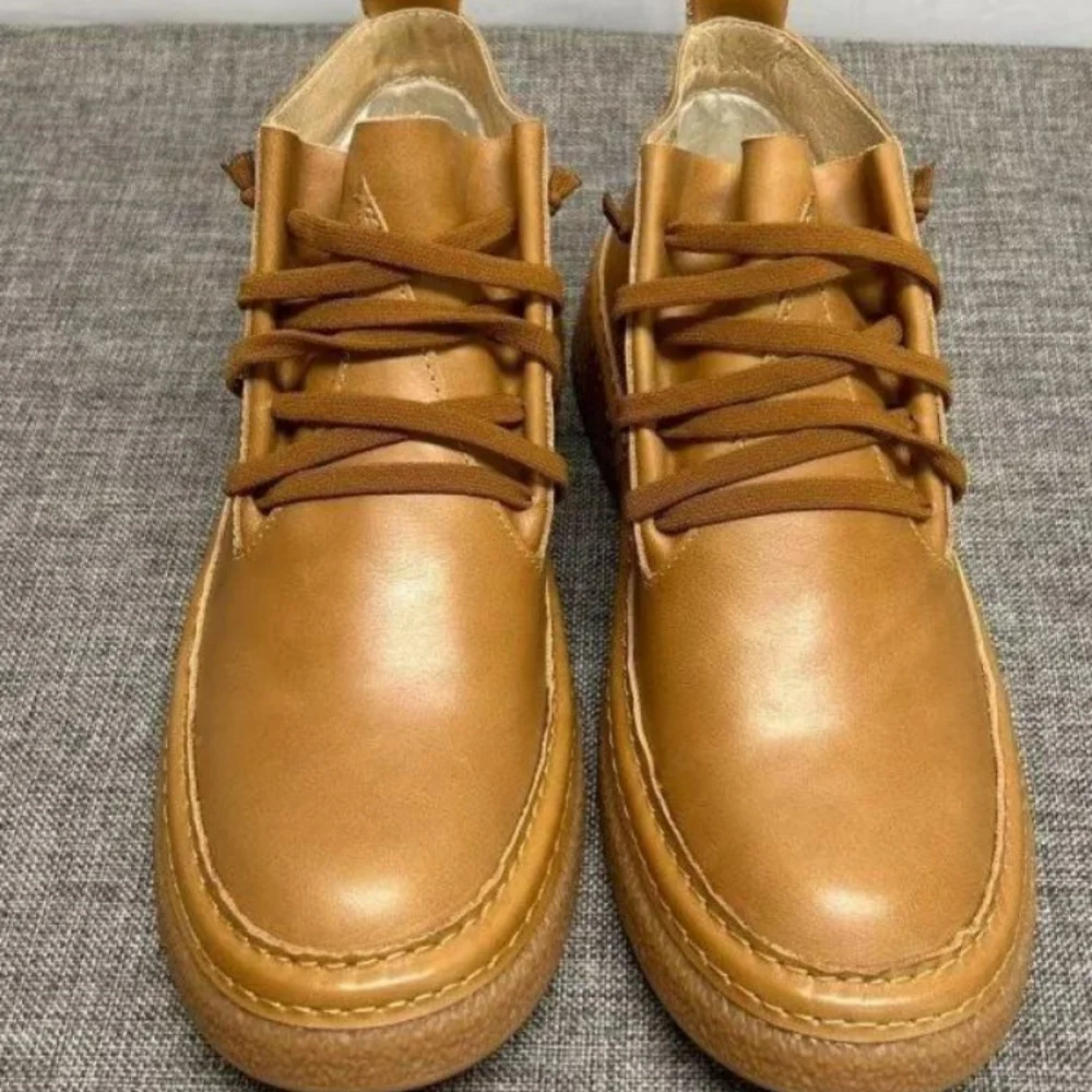 

Men's High-Top Spring Autumn New Style Padded Warm Cotton Genuine Leather Casual Shoes Short