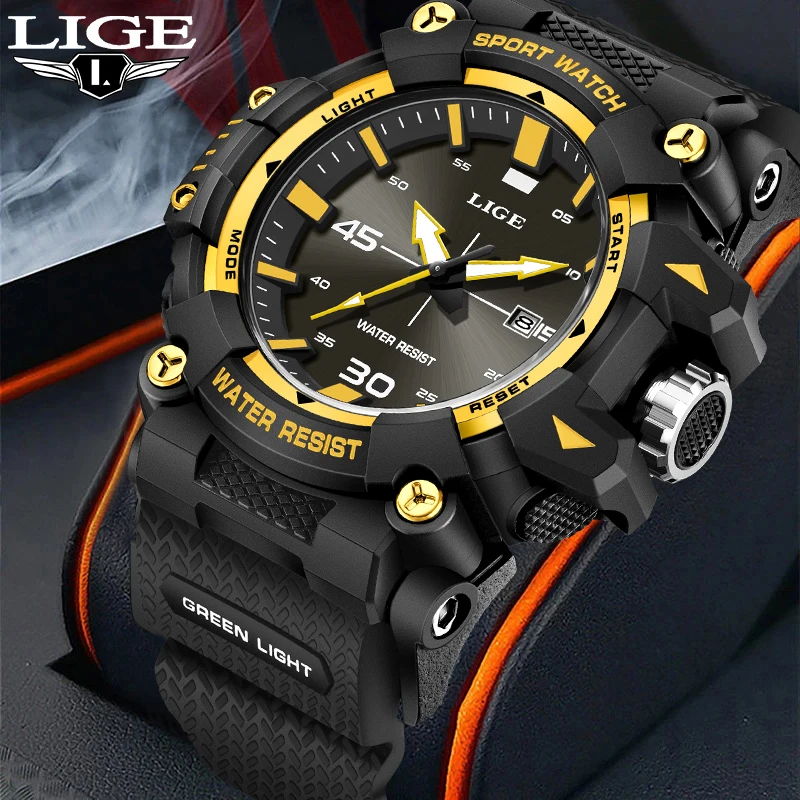 ساعة كوارتز رياضية كاجوال للرجال من LIGE، حزام سيليكون خارجي، ساعات بسيطة خفيفة مقاومة للماء للرجال، ساعات رجالية للتاريخ التلقائي #1