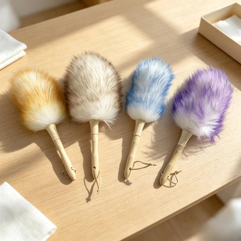 Multi-color Thickened Wool Feather Duster Wooden Handle Mini Duster Household Desktop Window Ornament Dust Sweeping Accessory