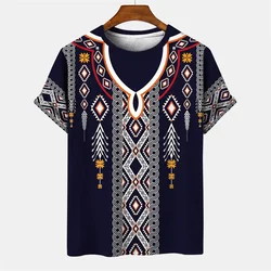 Ethnic Style Pattern T-Shirt Men's Vintage African Tradition Stripe 3D Printed T Shirts Street O-Neck Short Sleeve Holiday Tees