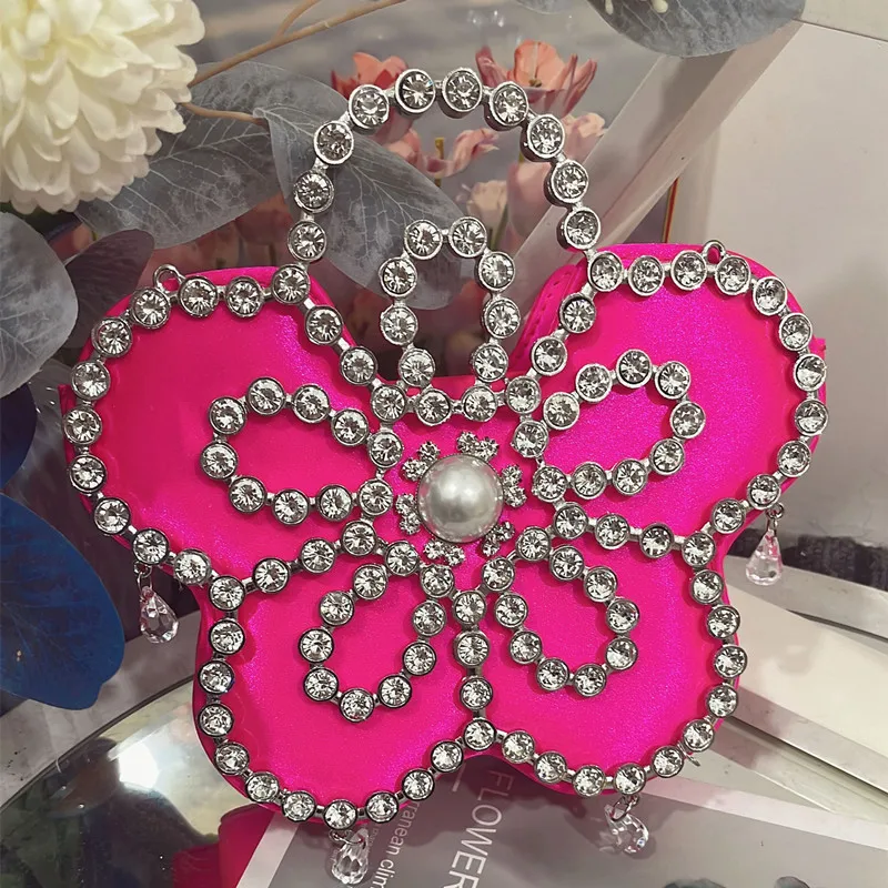 

2024, роскошный вечерний клатч ручной работы с большим бриллиантом в форме цветка, женская элитная сумка с кристаллами и жемчугом, сумка на плечо для свадебной вечеринки