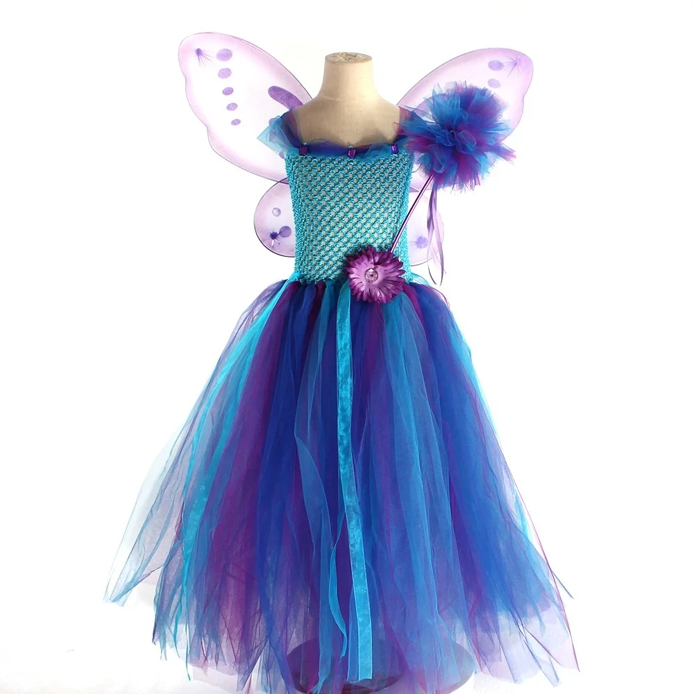 New Fairy Princess Tutu Dress with Wings and Wand Birthday Party Pageant Ball Gown Purim Carnival Vestidor