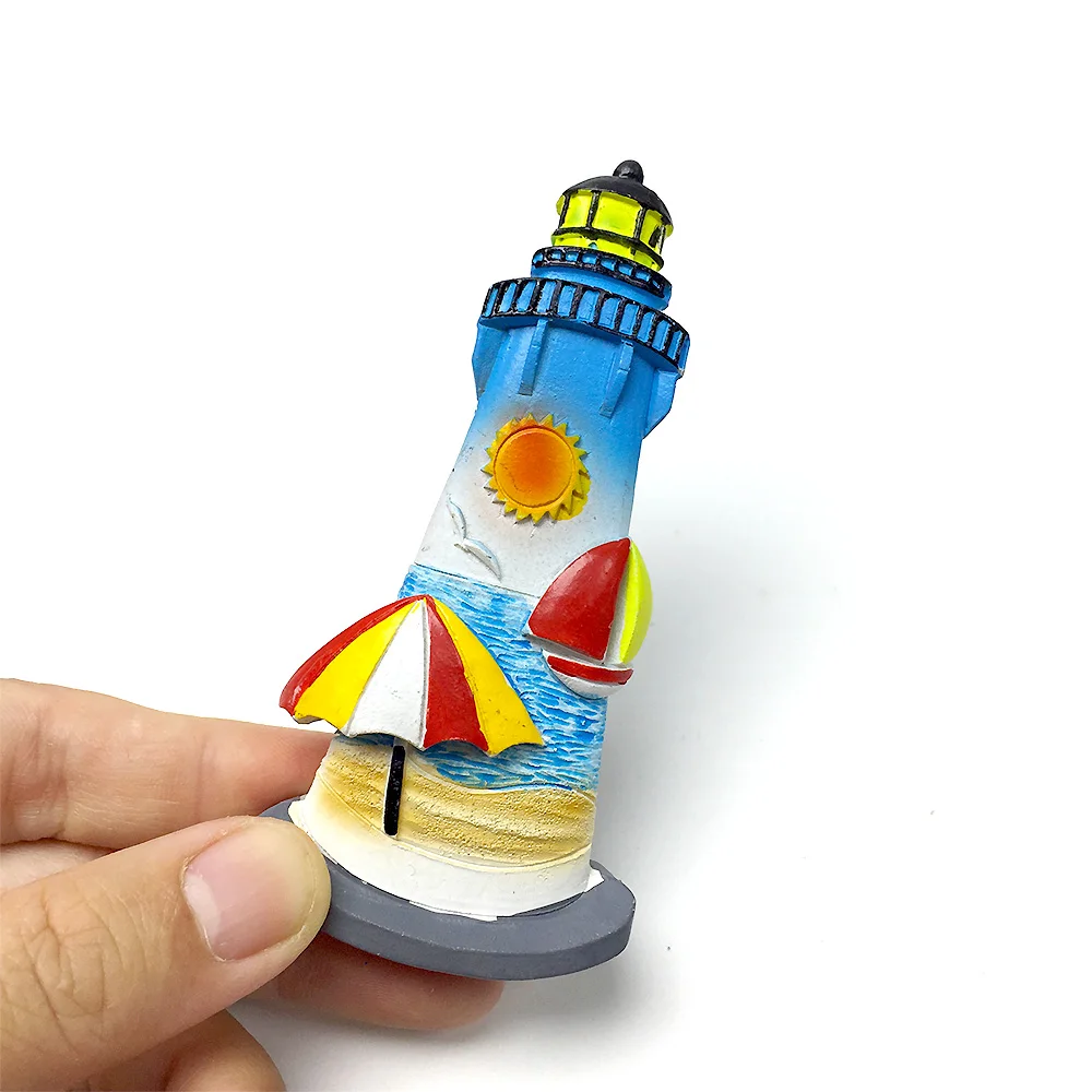 

‌Resin Lighthouse Beach Scene Magnetic Refrigerator Decor - Colorful Sun, Sea, and Umbrella Design - Perfect Home Decor Gift