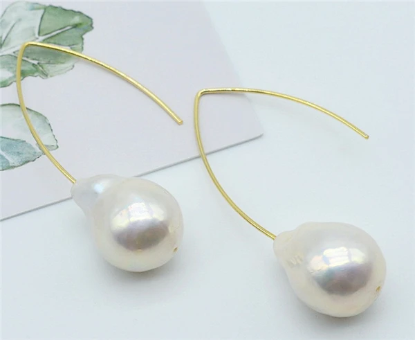 HABITOO Large gold hook earrings, white baroque pearls earrings  Ladies Pearl Earrings Jewelry Gift for Women