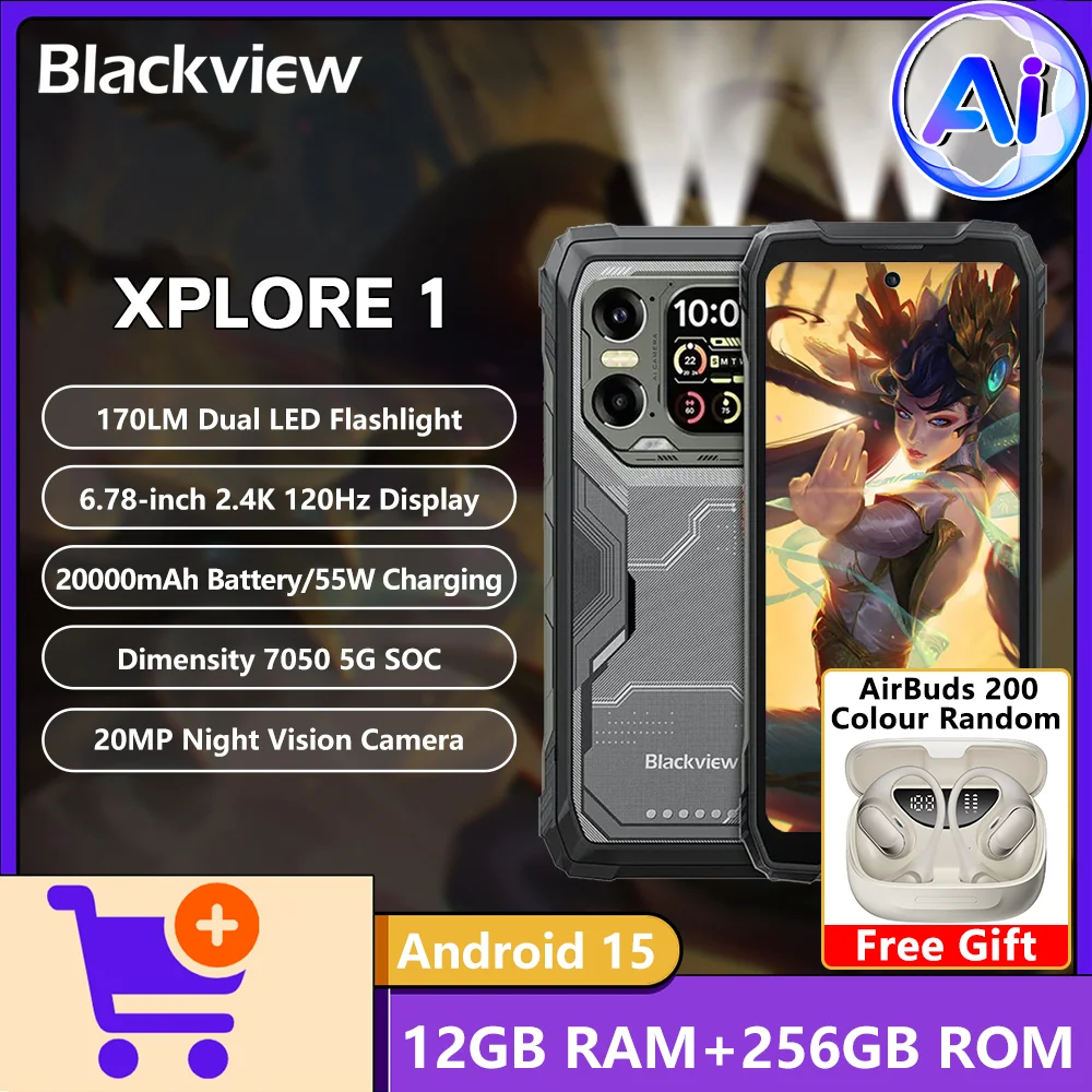 Blackview XPLORE 1 5G AI Rugged Phone 12GB+256GB 170LM Flashlight Dimensity 7050 5G 2.01-Inch Rear Display 64MP Camera Android15