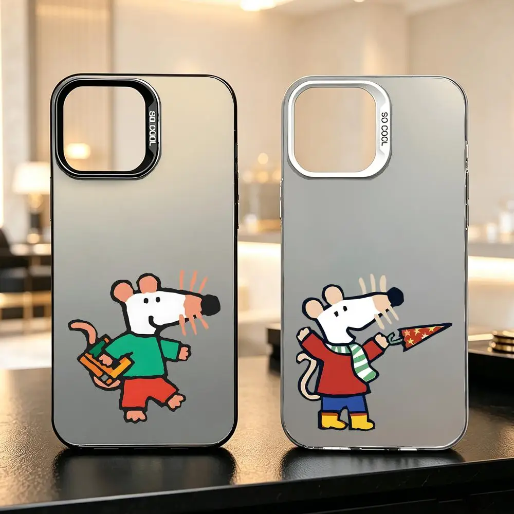Funda para Teléfono Color Plata para iPhone 17-11 Pro Max/Plus, Carcasa Mate Antigolpes y Antihuellas A- Maisy Mouse