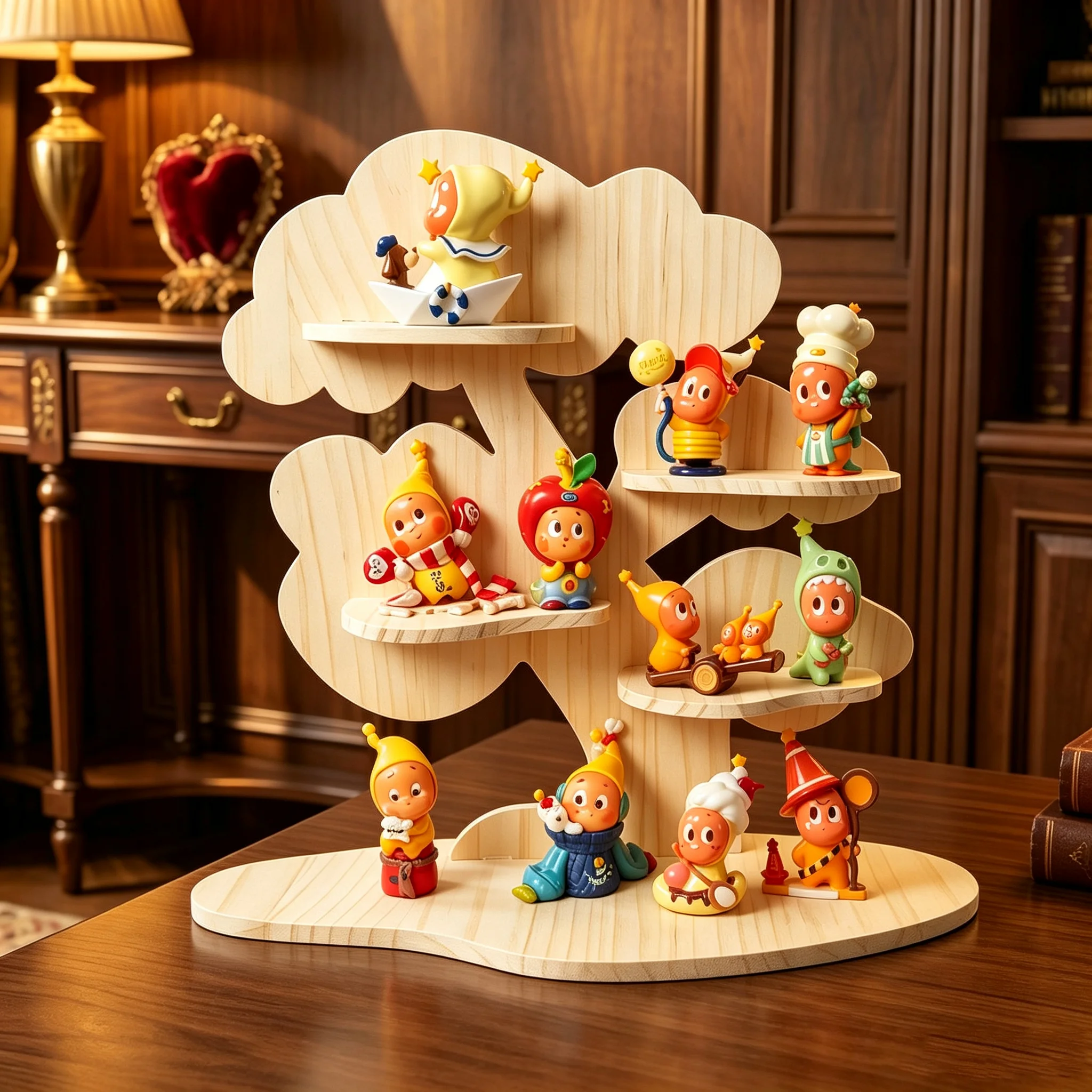 Tree Shape Wooden Figurine Display Stand Multi-Tier Desktop Storage Rack for Blind Box Dolls Collectibles Handmade Wood Shelf