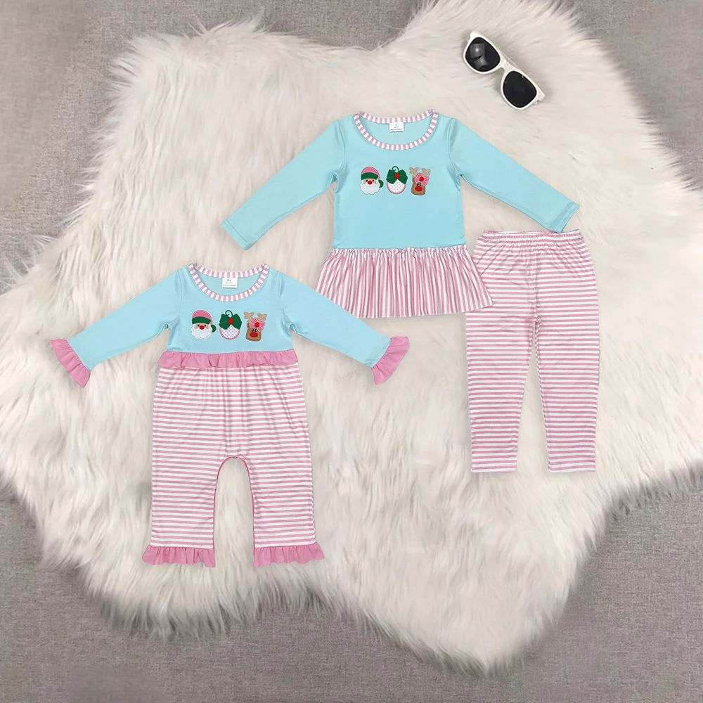 LR1476 Wholesale Summer baby rompers kids clothes girl Embroidered Christmas pink long sleeve romper Boutique baby girl clothes