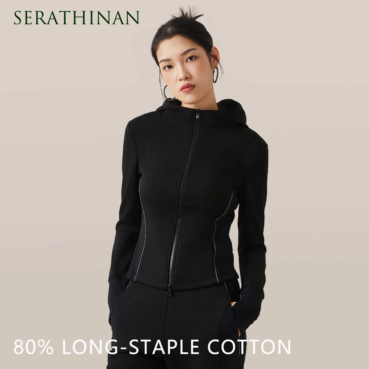 K2529L 80% long-staple cotton zipper hooded long sleeve sweatshirt jacket autumn and winter new high quality women\'s clothing
