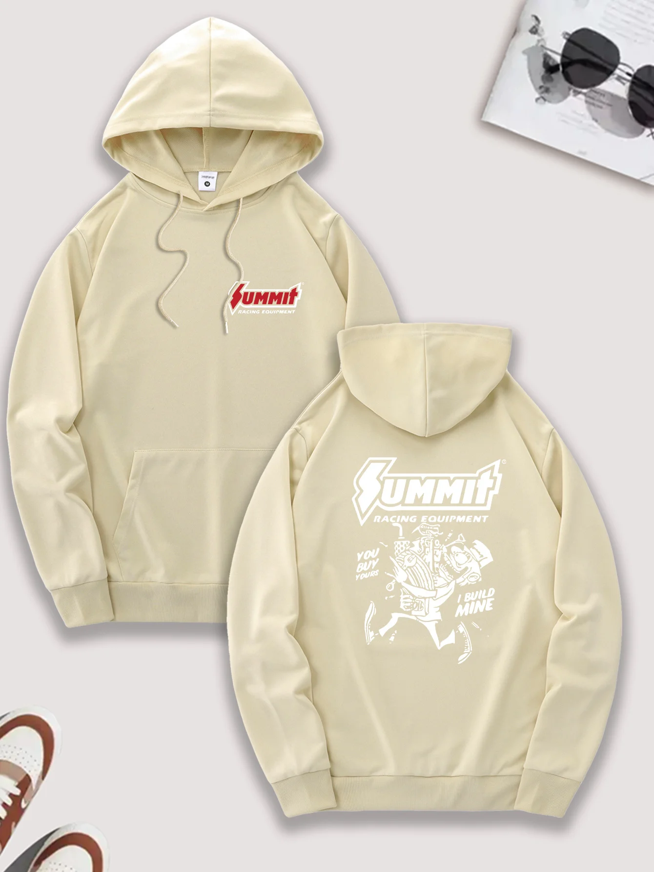 بلوفر كاجوال للرجال مع جيب الكنغر، ملابس مريحة للأنشطة الخارجية، ملابس خارجية، غطاء رأس برسومات، قماش قابل للتمدد