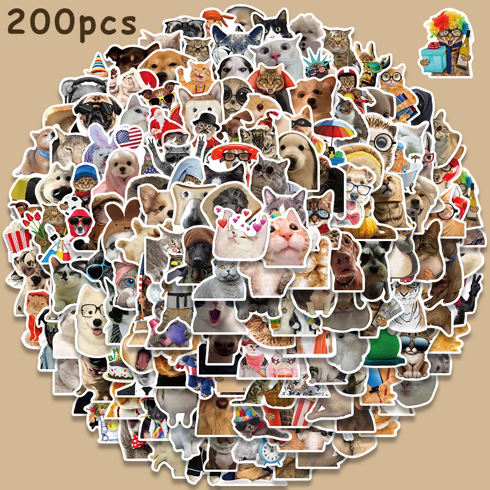 50/100/200pcs Cute Cat Dog Stickers Cartoon Animals Decals For Kids Laptop Guitar Luggage Skateboards Bicycle Helmet Sticker