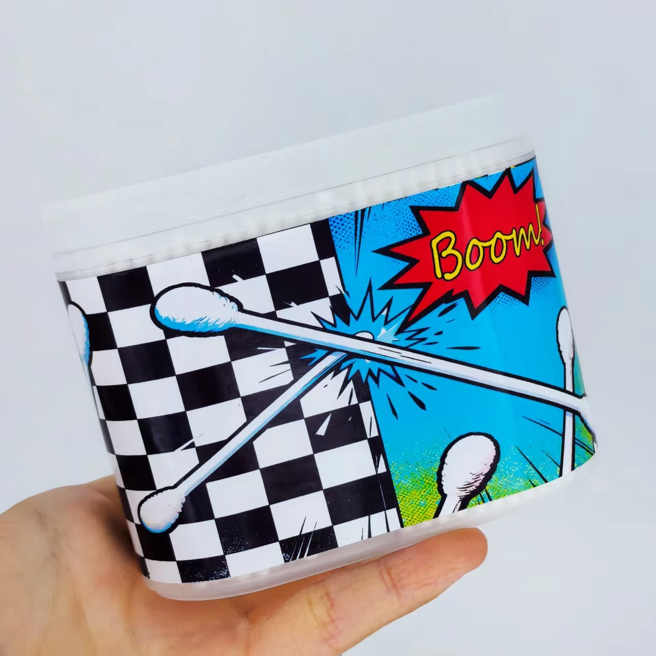 창의적인 흑백 체크무늬 미세축 면봉 600개, 양면 면봉, 선물용 면봉