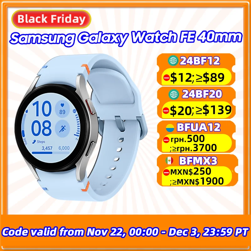 Samsung Galaxy Watch FE 40mm NFC Smartwatch 1.2\'\' Super AMOLED Screen 247mAh Battery WiFi GPS Watch IP68 For S24 Plus