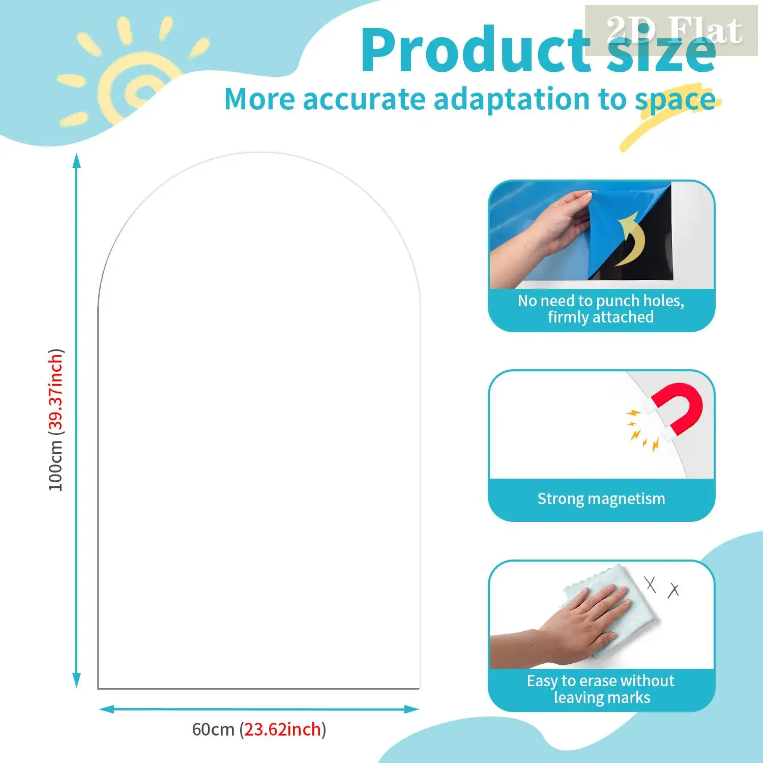 1 stuks wit gebogen decoratieve magnetische whiteboard muursticker zelfklevend, herbruikbare graffiti, eenvoudig halfrond patroon