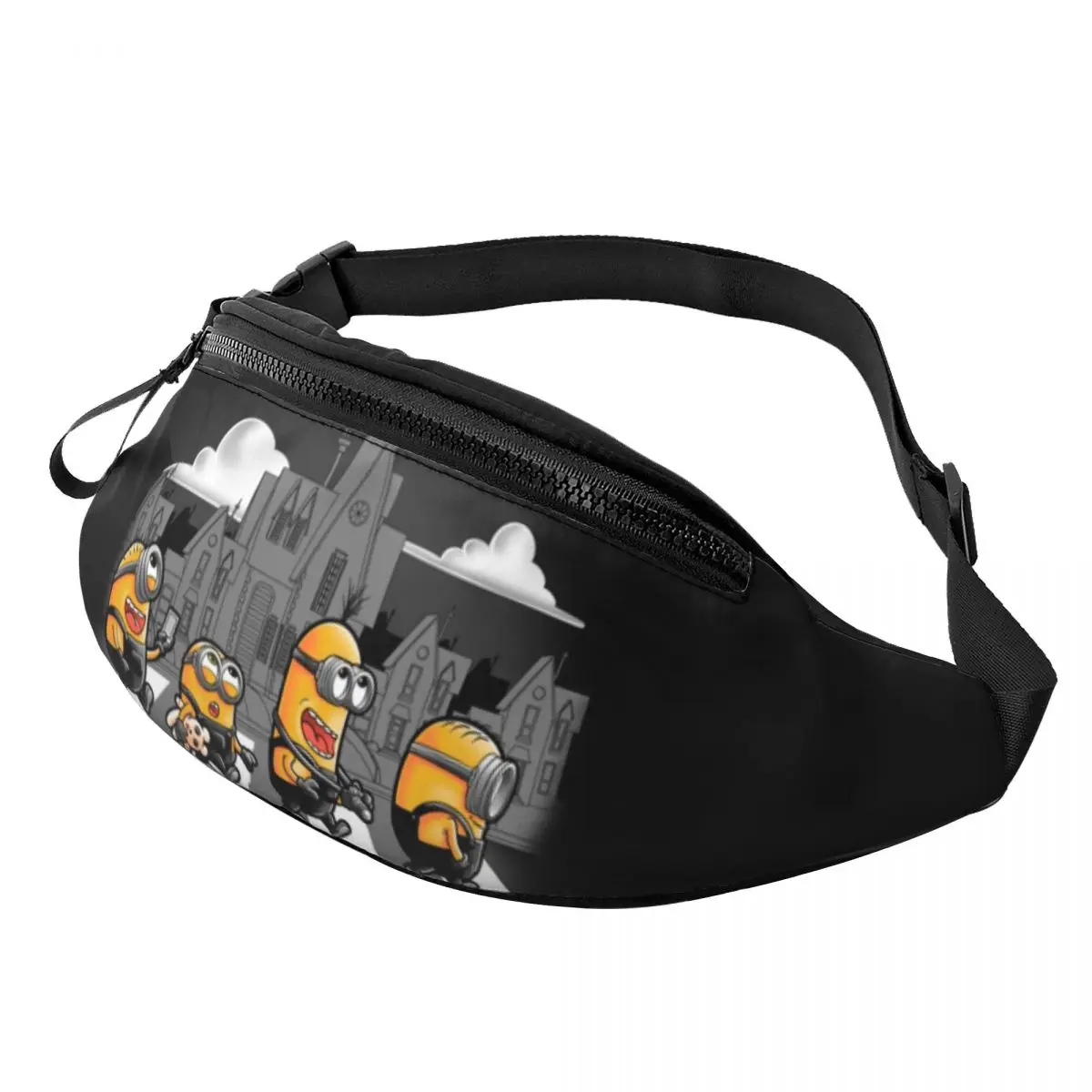 

Custom M-Minions Road Essential Cartoon Fanny Pack Men Women Fashion Crossbody Waist Bag for Hiking Phone Money Pouch