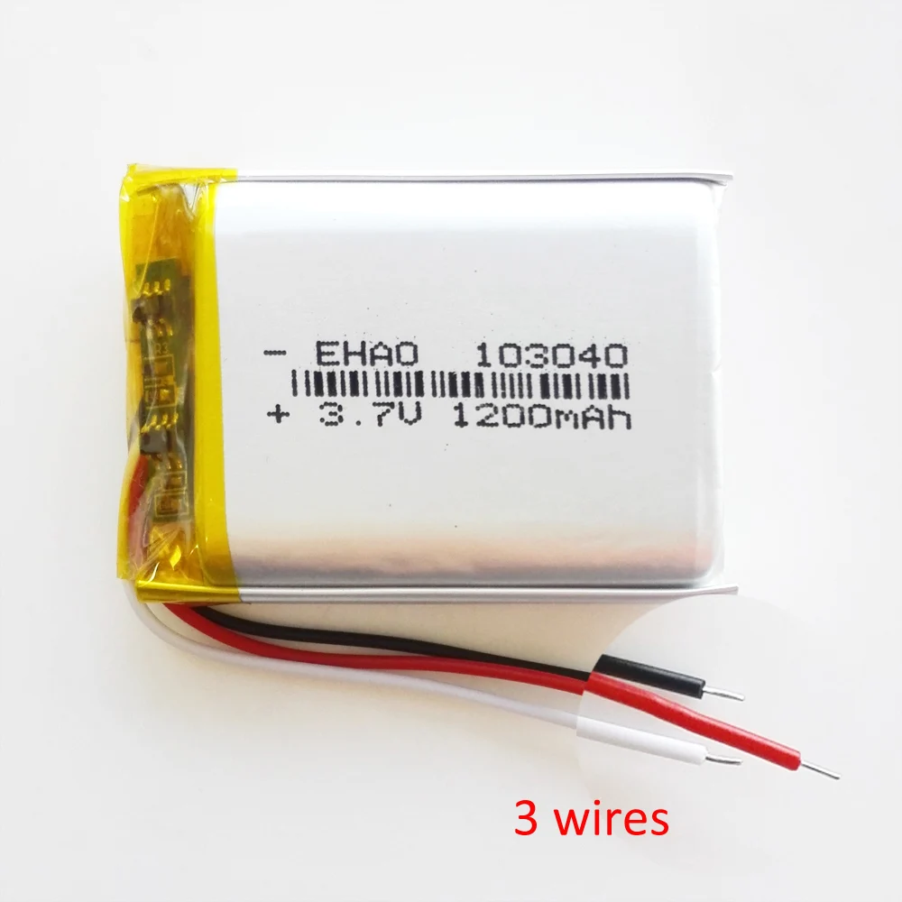 EHAO 103040 3.7V 1200mAh Lipo Polymer Lithium Rechargeable battery with 3 wires For MP3 GPS DVD  Recorder Headset E-book Camera