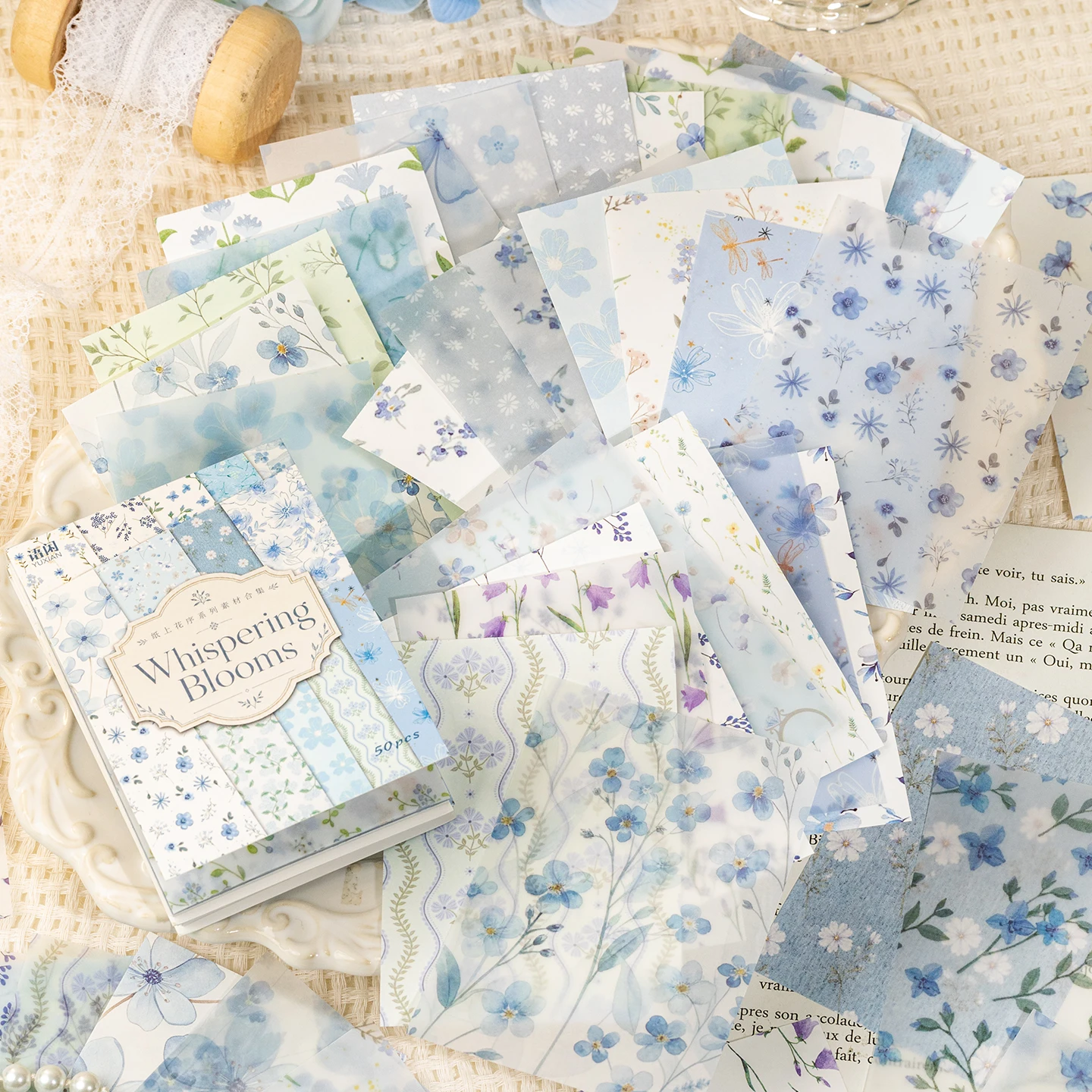 20 Sheets Soft Watercolor Floral Coated‑Paper Sticker Book, Pastel Wildflower Background Stickers for Junk Journal