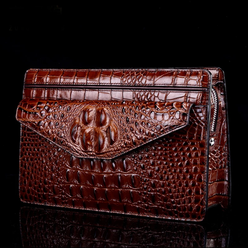 Men's handbag, men's hand-held bag, leather handbag, high-end leather bag,cowhide and alligator lines handbag cowhide handbag