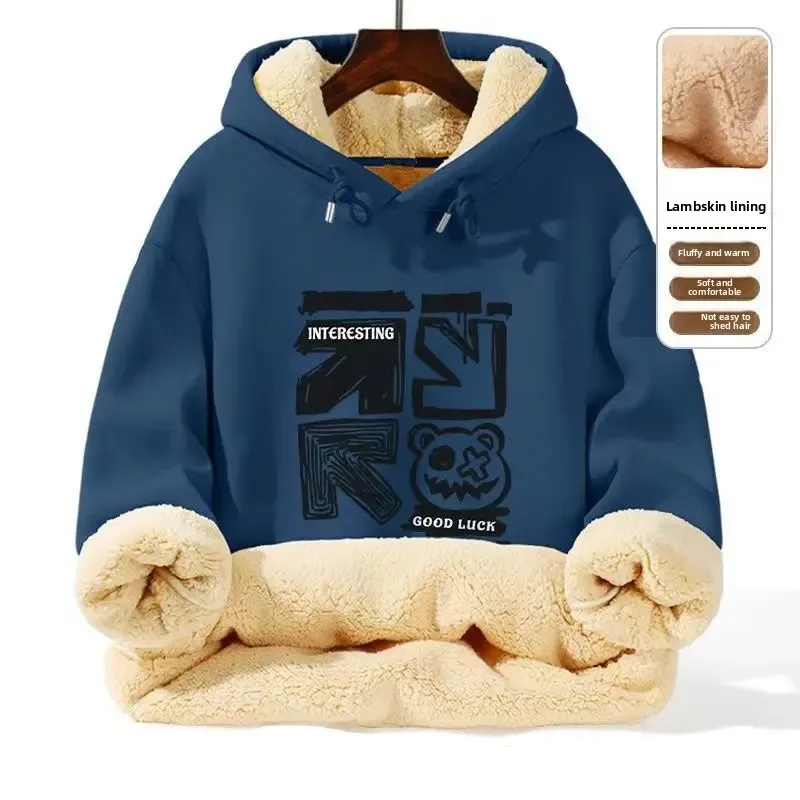 سميكة لامب المخملية هوديي الرجال العصرية الشتاء صوف مبطن الدفء الاحتفاظ مقنعين سترة الرجال سترة علوية 1/2 #1