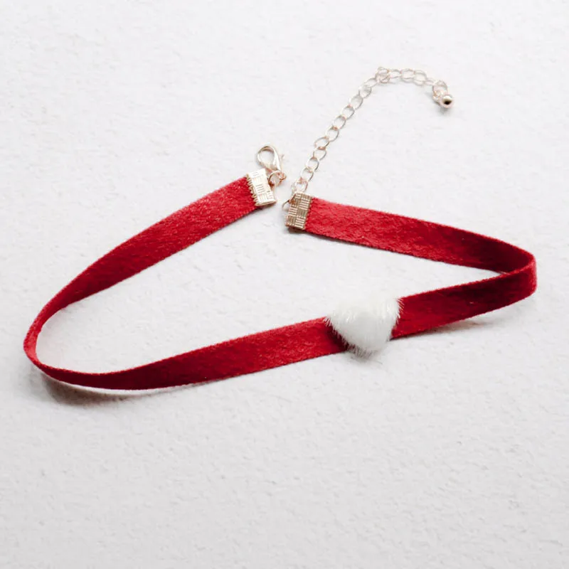 Red Velvet Choker Fluffy Heart Necklace for Women Fashion Clavicle Jewelry Accessory Gift for Girls