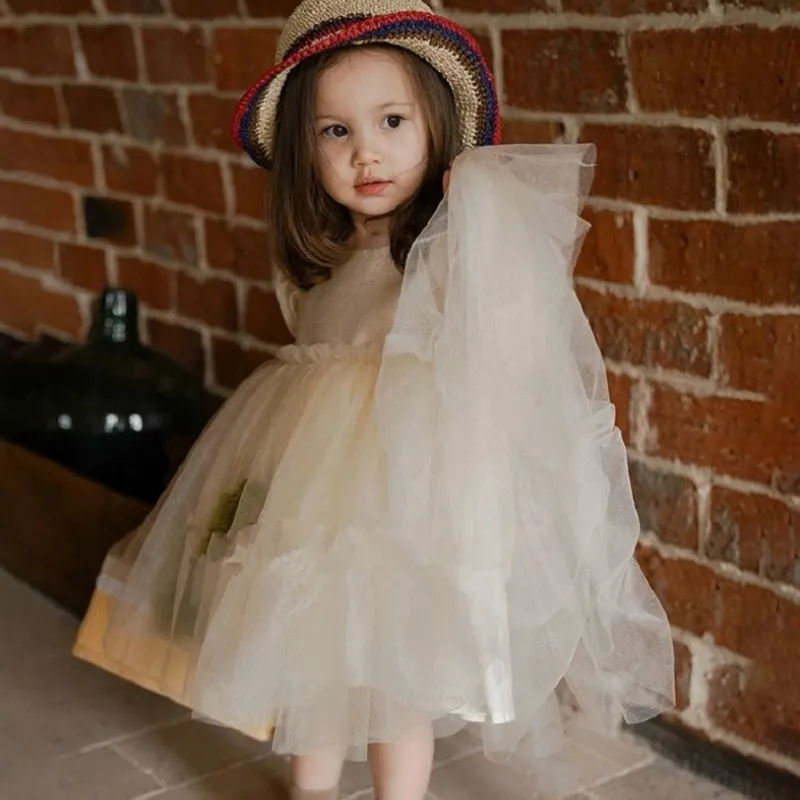 Fashion Baby Girl Princess Puff Sleeve Tutu Dress Child Vintage Tulle Vestido Party Wedding Pageant Birthday Ball Gown 1-5Y