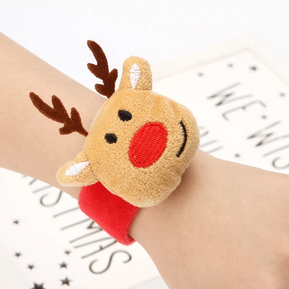 

4pcs Christmas Decoration Slap Bracelets Wristbands for Kids Santa Elk Xmas Tree Hat Design Comfortable Wear Party