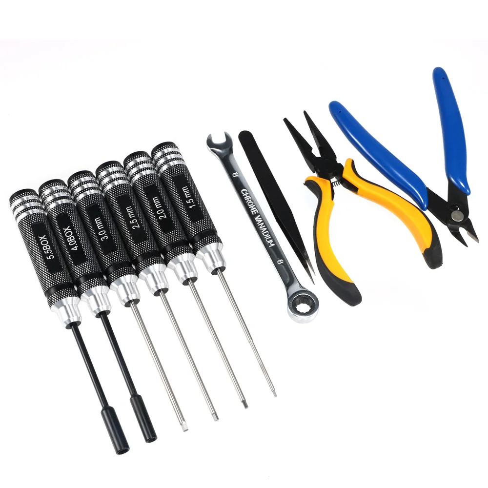 RC Drone Tools Set - 10pcs Hex Allen Screwdriver Kit Hex Nut Driver Set Wrench Key Driver Tool for Rc Drone Helicopter