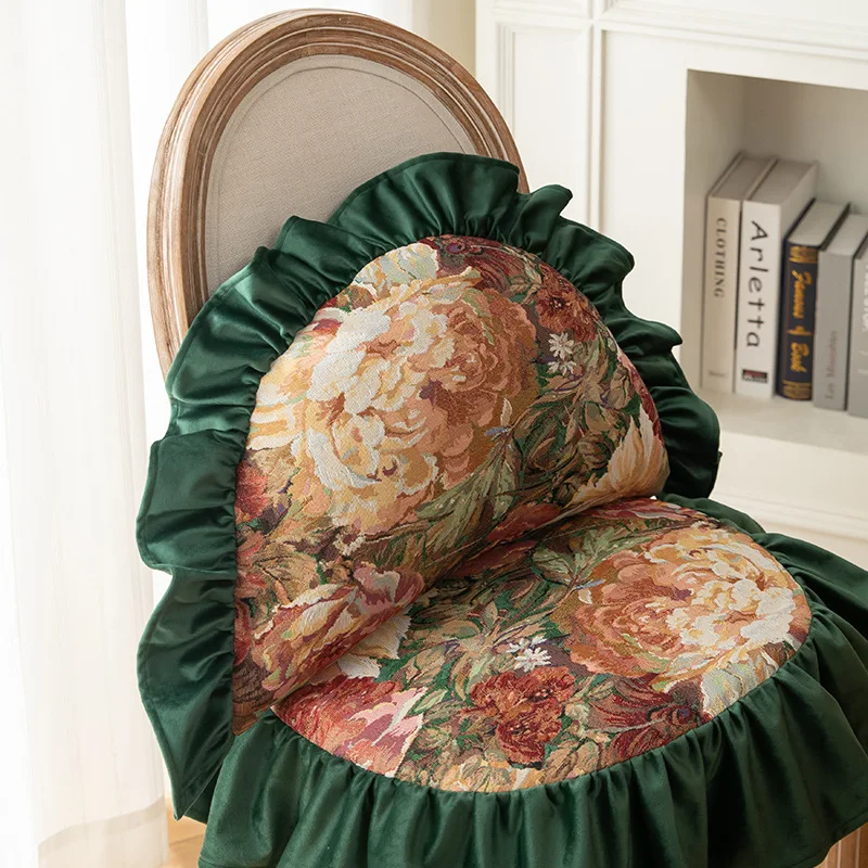 Retro ruffled edge floral pattern dumpling shaped throw pillow sofa back cushion backrest